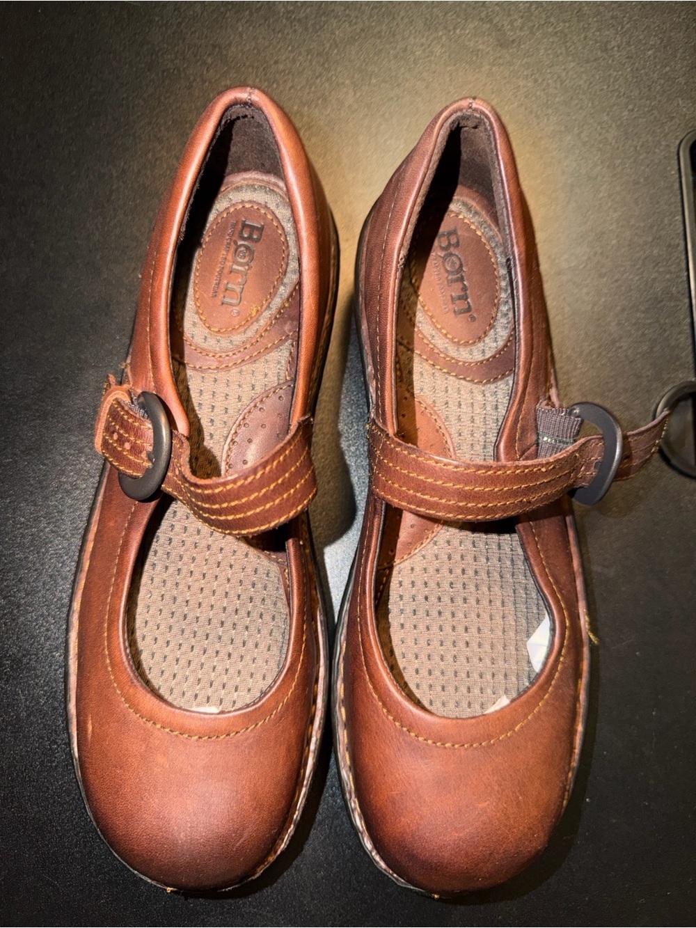 Born Brown Leather Mary Jane Buckle Strap 7.5